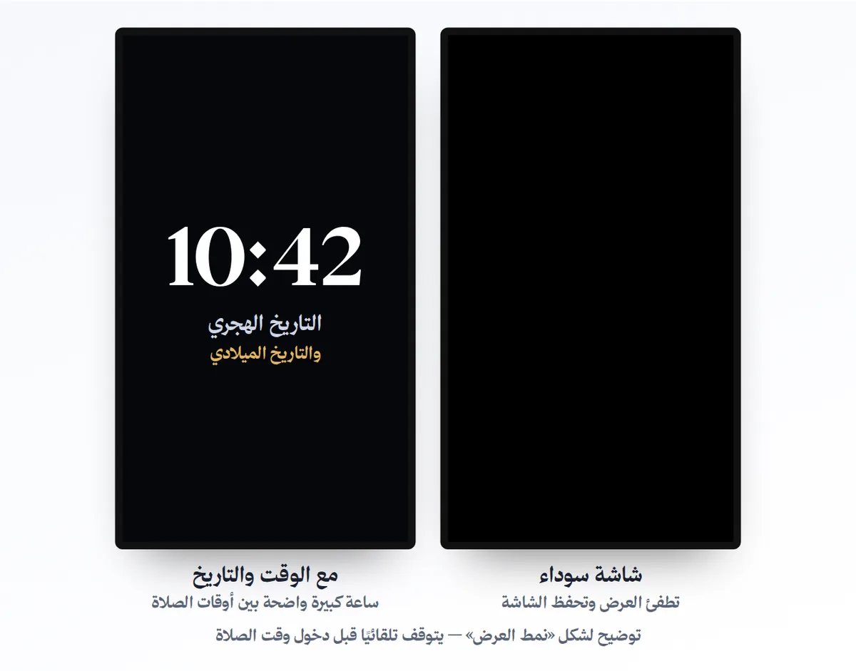 The two display-mode looks: black screen or time and date
